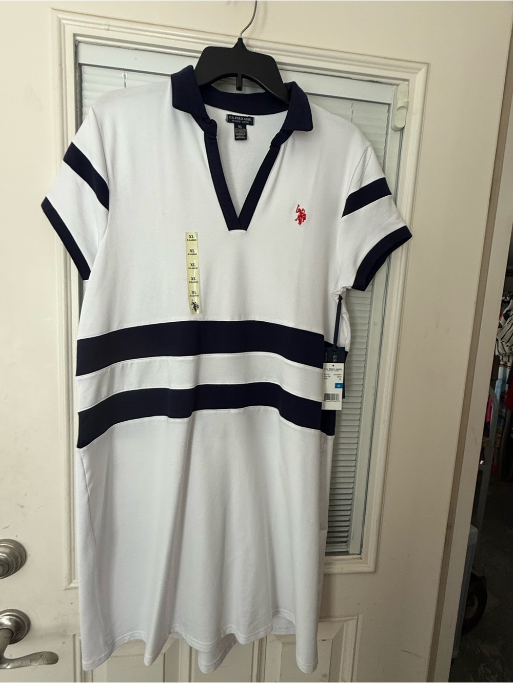 U.S. Polo Assn. White and Navy Striped Polo Shirt Dress